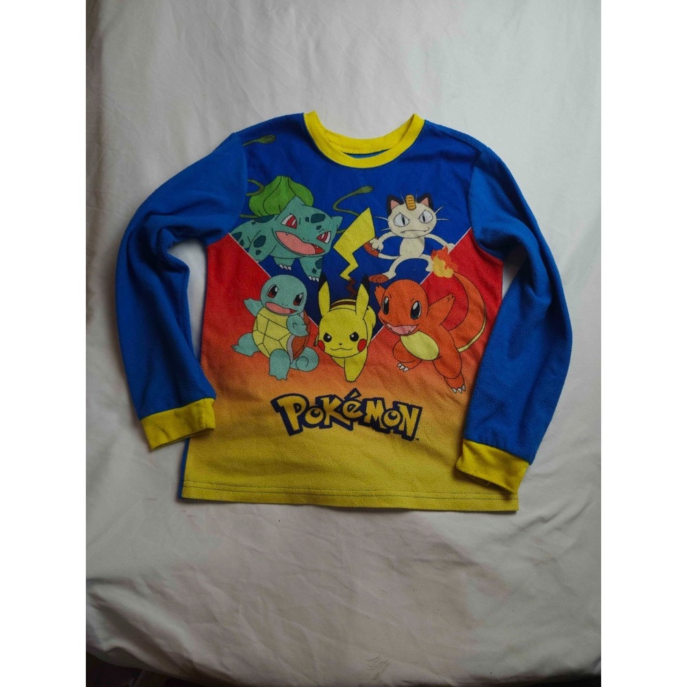 Pokémon Pajama Shirt Youth 10/12 Blue Graphic Tee Fleece Long Sleeve Retro